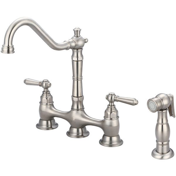 Pioneer Faucets Two Handle Kitchen Bridge Faucet, NPSM, Bridge, Brushed Nickel, Number of Holes: 4 Hole 2AM501-BN